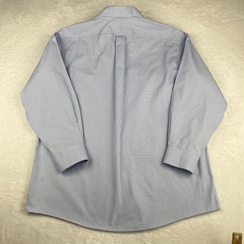 Roundtree & Yorke Gold Label Dress Shirt Mens 17-33 Blue Checks Fitted No Iron - Picture 9 of 9